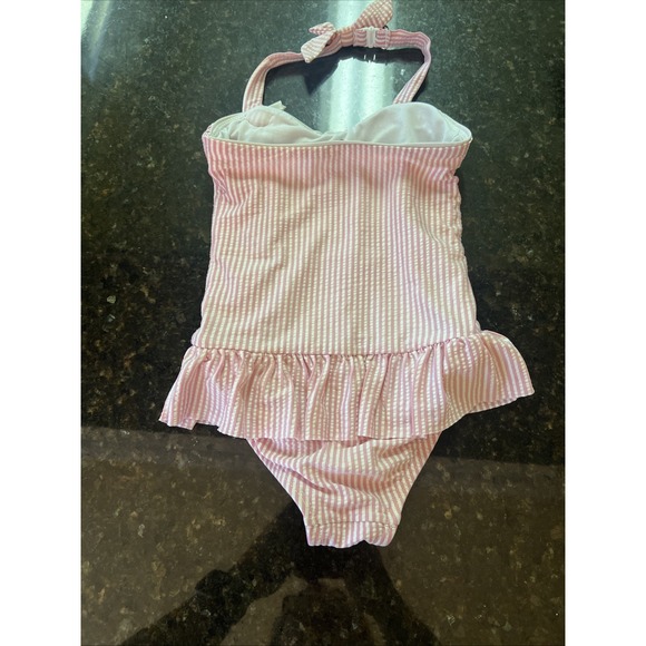 Janie And Jack Girls Swimsuit 2t One Piece Seersucker Halter Ruffle Beach Preppy - Picture 4 of 8